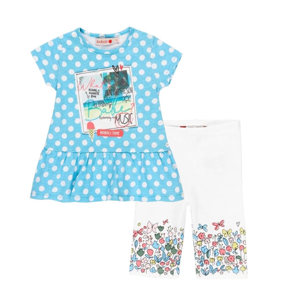 Boboli - Polka Dot Dress & Floral Capri Leggings Set